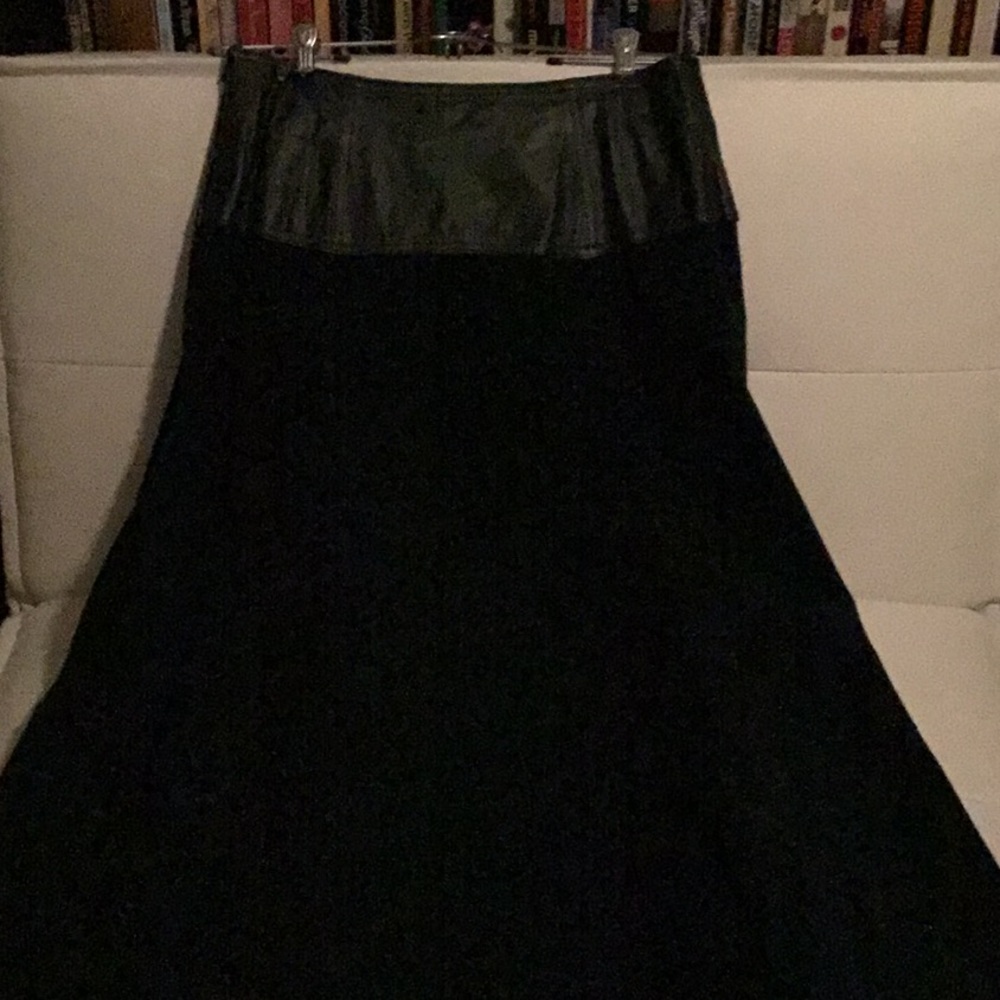 Leather and suede long flare skirts
